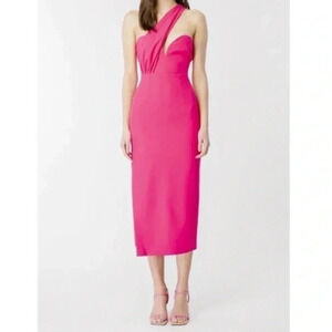 Bardot Lorella Midi Dress Candy Pink Formal One Shoulder Side Slit Size 8 Large